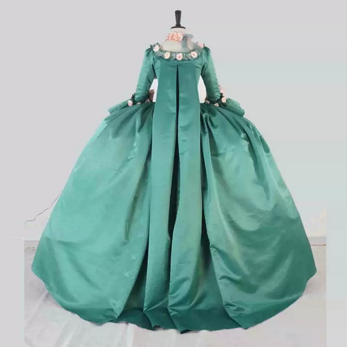 Green Rococo Marie Antoinette Dress with Floral Accents - 18th Century Ball Gown - Plus Size